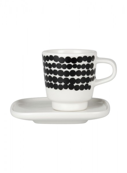 Marimekko - SIIRTOLAPUUTARHA - Espressotasse 0,05 l mit Teller - weiß,schwarz - 6x5,5 (HxØ) 7,5x10 c